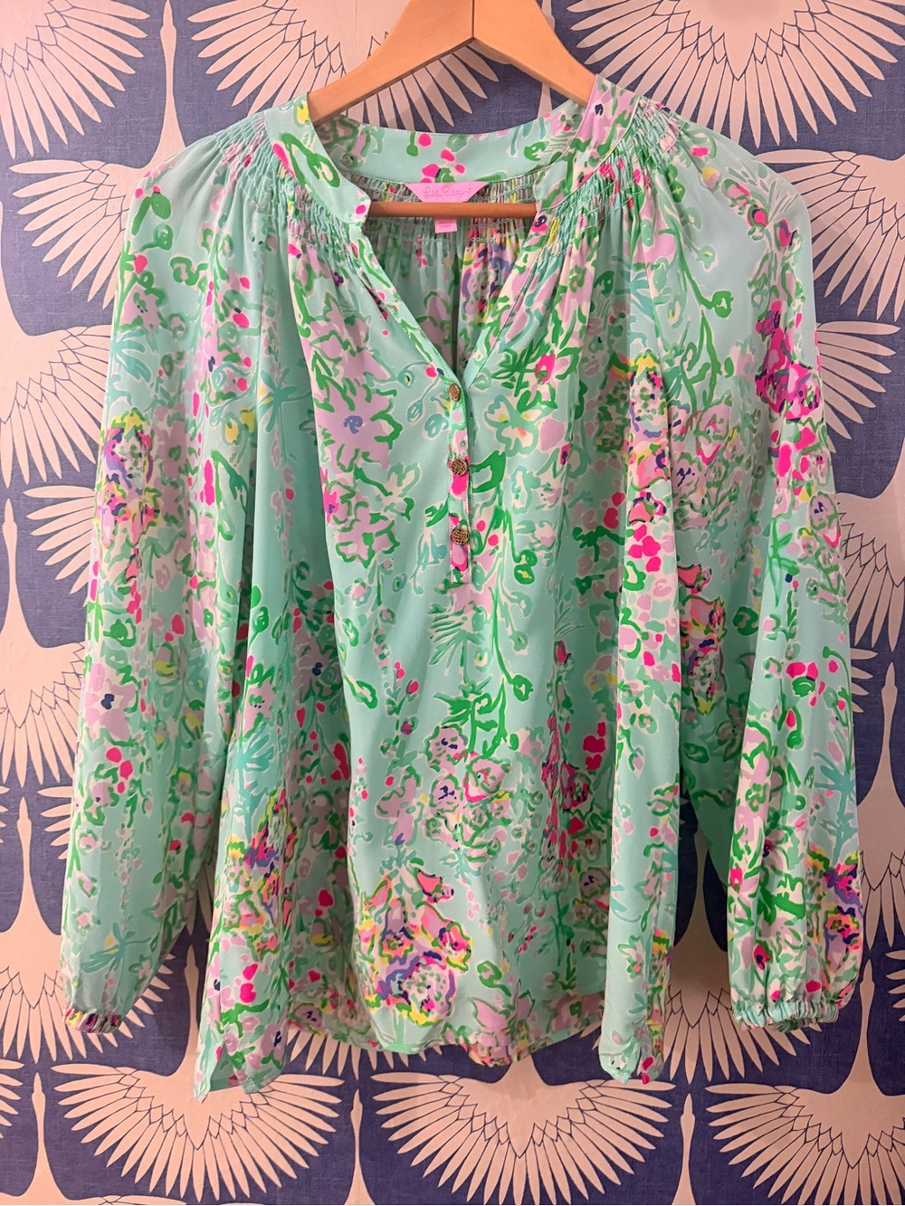 Lilly Pulitzer Mint Green Floral Henley Blouse